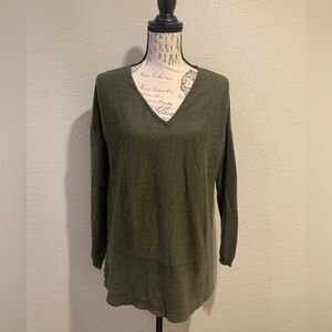 Olive V-Neck Tunic Sweater for Women